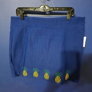 Coral Bay womens skirt size XL extra large skort blue With Pineapple  NWT